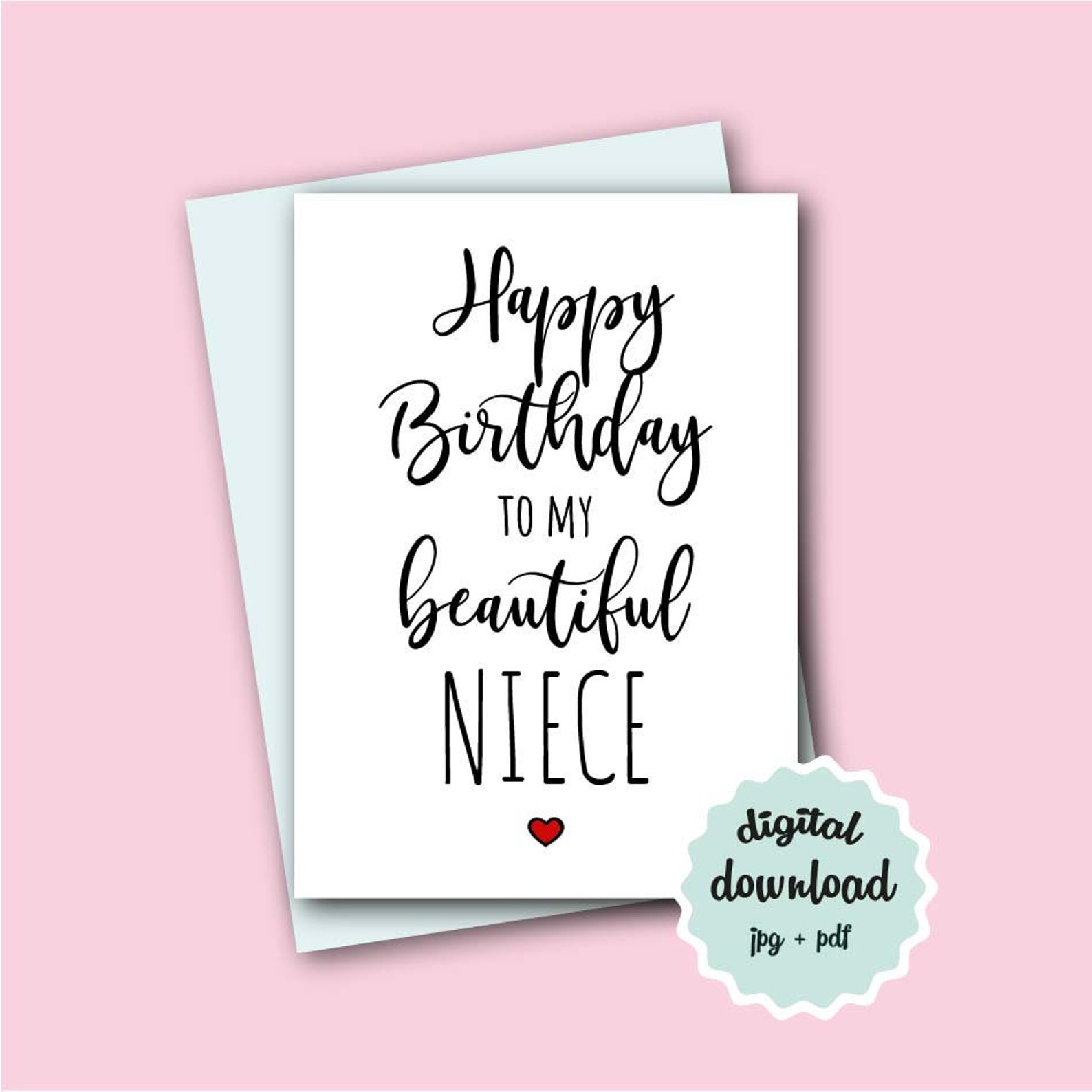Printable Birthday Card Niece DIGITAL DOWNLOAD Happy Birthday to My ...