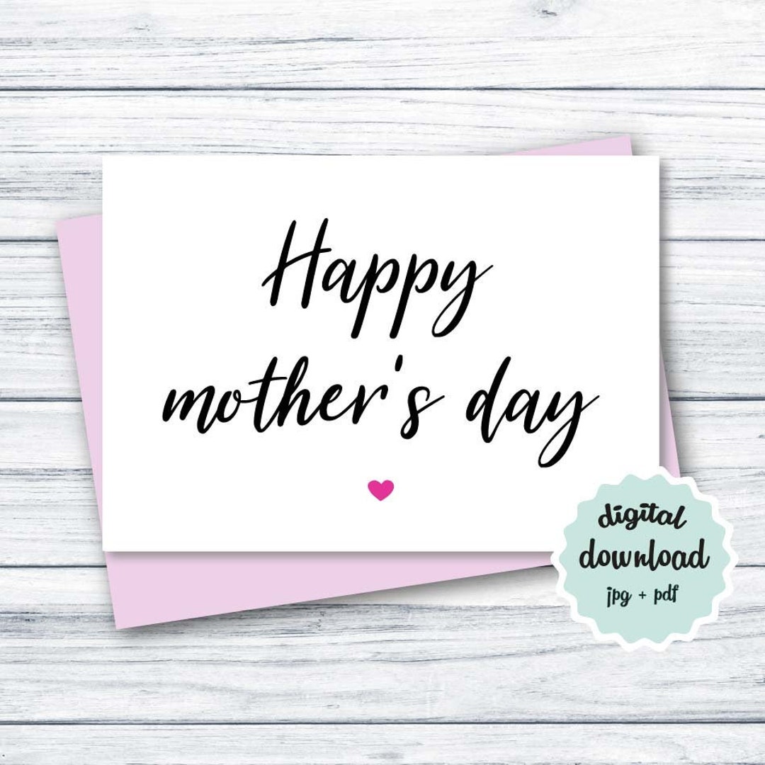 Cute Mothers Day Card PRINTABLE Happy Mother's Day Card DOWNLOAD, Simple Mothers Day Card for ...