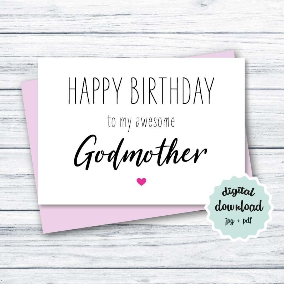 Birthday Card Godmother, Cute Card for Godmother Birthday PRINTABLE ...