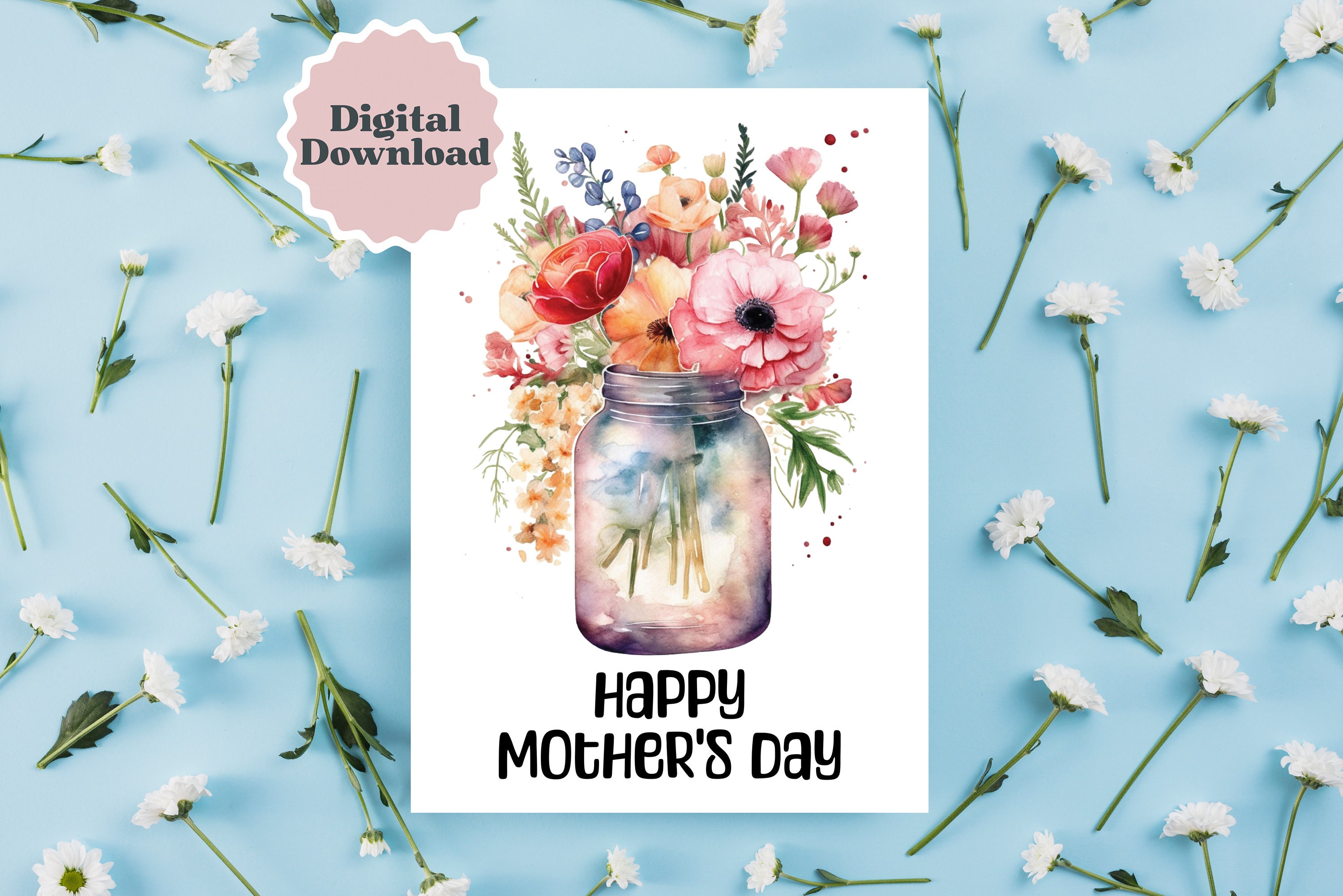 Beautiful Mother's Day Card Flowers, Mothers Day Card DOWNLOAD, Cute ...