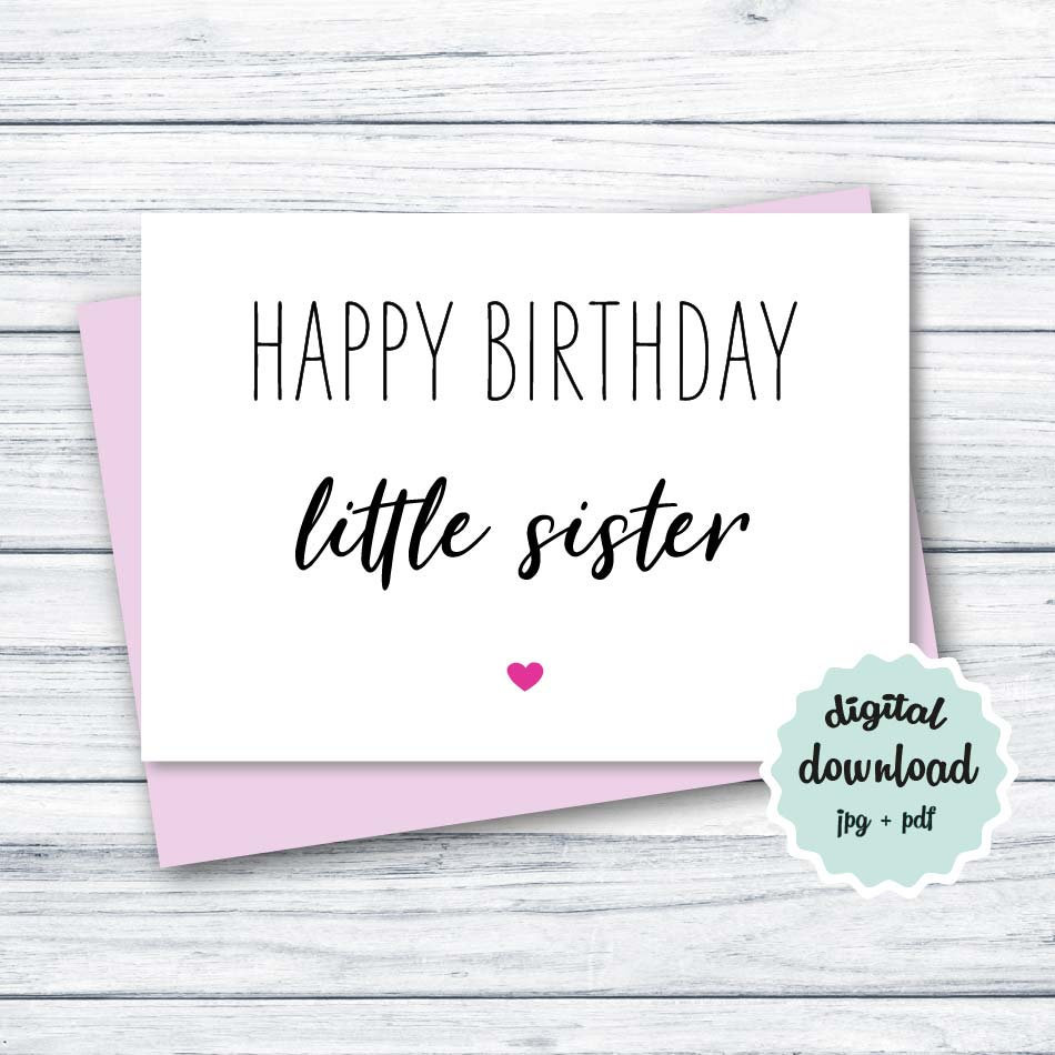 Printable Birthday Card Little Sister INSTANT DOWNLOAD Happy | Etsy