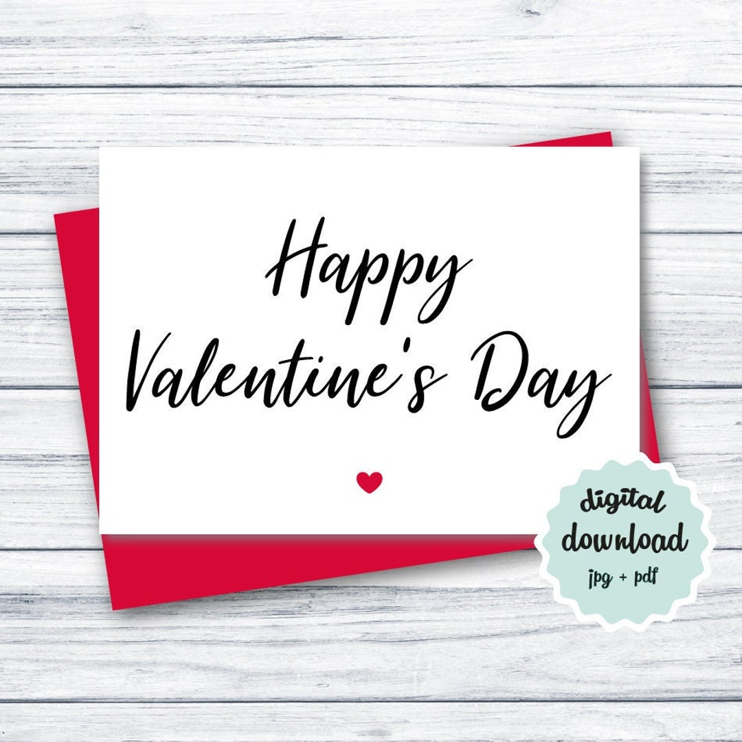 Happy Valentine's Day Card PRINTABLE Cute Valentines Card Minimalist ...