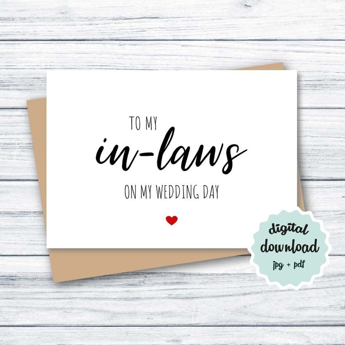 To My Inlaws On My Wedding Day Card DIGITAL DOWNLOAD Card for Etsy