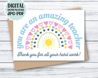 Teacher Appreciation Card PRINTABLE Teacher Thank You Card, INSTANT DOWNLOAD, Teacher Appreciation Week Card, Amazing Teacher Card