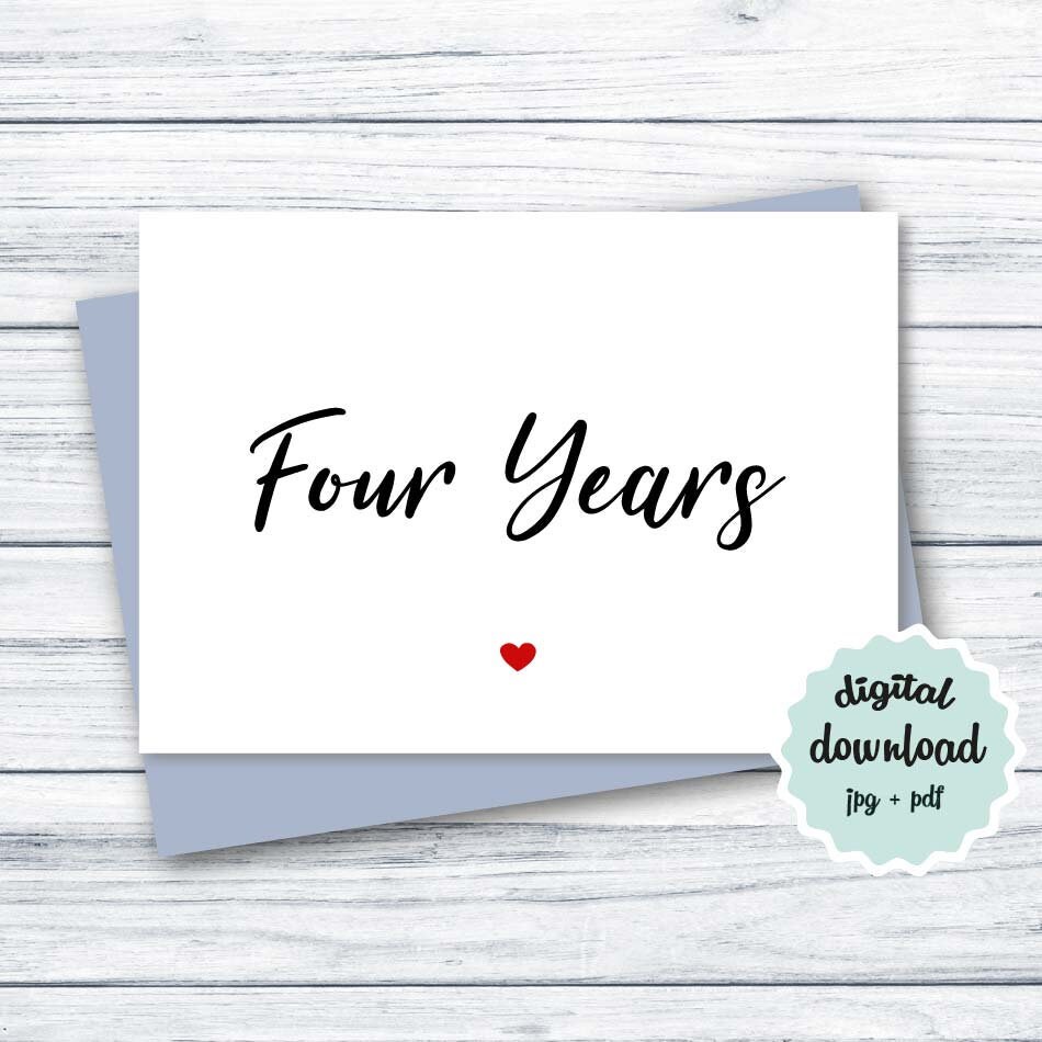 4th Anniversary Card PRINTABLE Anniversary Card Four Years 4 - Etsy 4th Anniversary Card PRINTABLE Anniversary Card Four Years 4 - Etsy