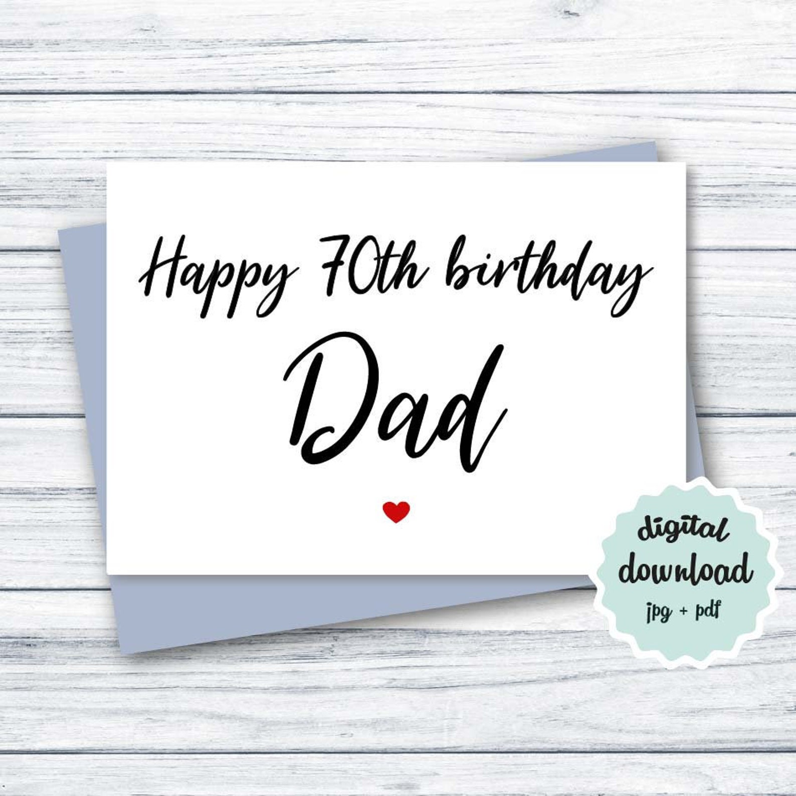 70th Birthday Card Dad DIGITAL DOWNLOAD Happy 70th Birthday | Etsy