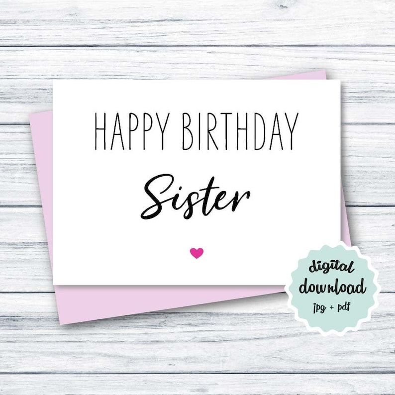 Sister Birthday Card PRINTABLE Birthday Card Sister INSTANT Etsy