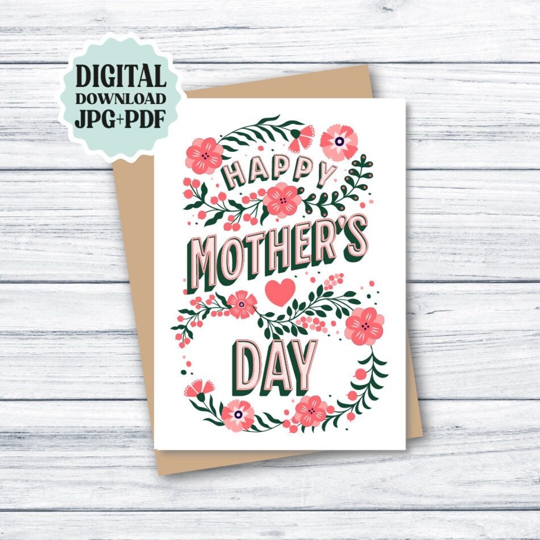 Cute Mother's Day Card Flowers, PRINTABLE Mothers Day Card, Happy Mother's Day Card, Beautiful ...
