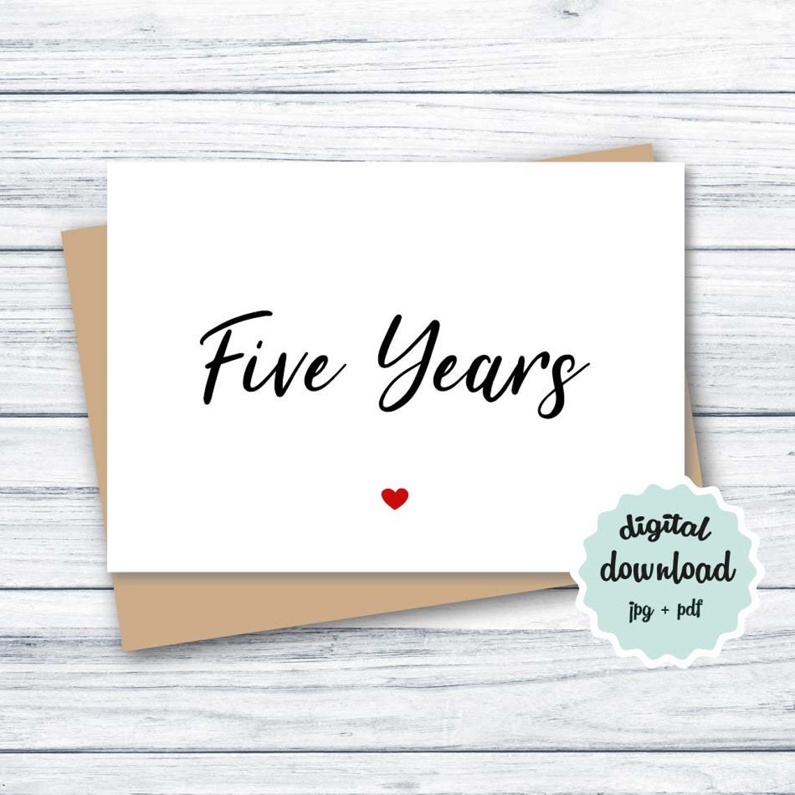 Five Years Anniversary Card DOWNLOAD 5 Year Anniversary Card | Etsy