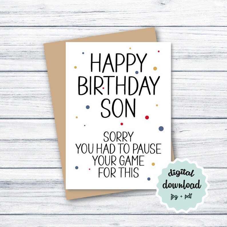 Son Birthday Card PRINTABLE Funny Boys Birthday Card Gamer Video Game ...