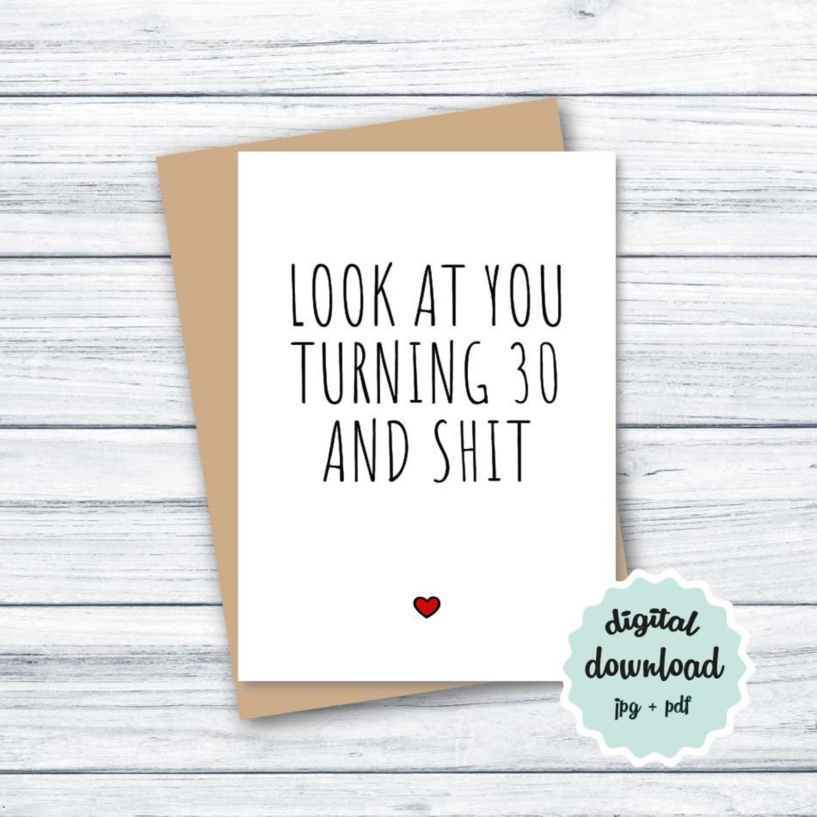 Funny 30th Birthday Card DIGITAL DOWNLOAD Birthday Card 30 Birthday ...