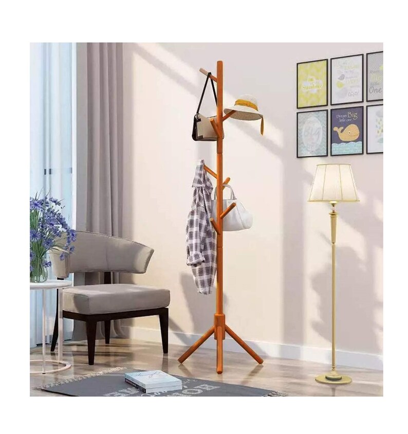 Bamboo Coat Rack Tree with 8 Hooks Free Standing Wooden Coat Etsy