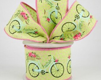 Bows Wreaths Bicycles with Flowers Ribbon Wired Ribbon 3 YARDS Gift Baskets Decorative Ribbon 2 12 Wide Home Decor