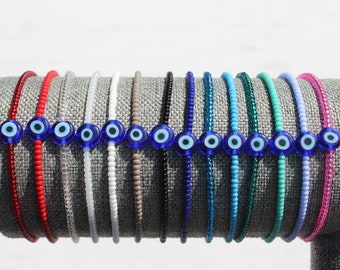 Blue Evil Eye Bracelets | Evil Eye Anklet, Evil Eye Beads, Minimal, Bracelets, Evil Eye Beaded Bracelets, Beaded Anklet, Stretch Bracelets