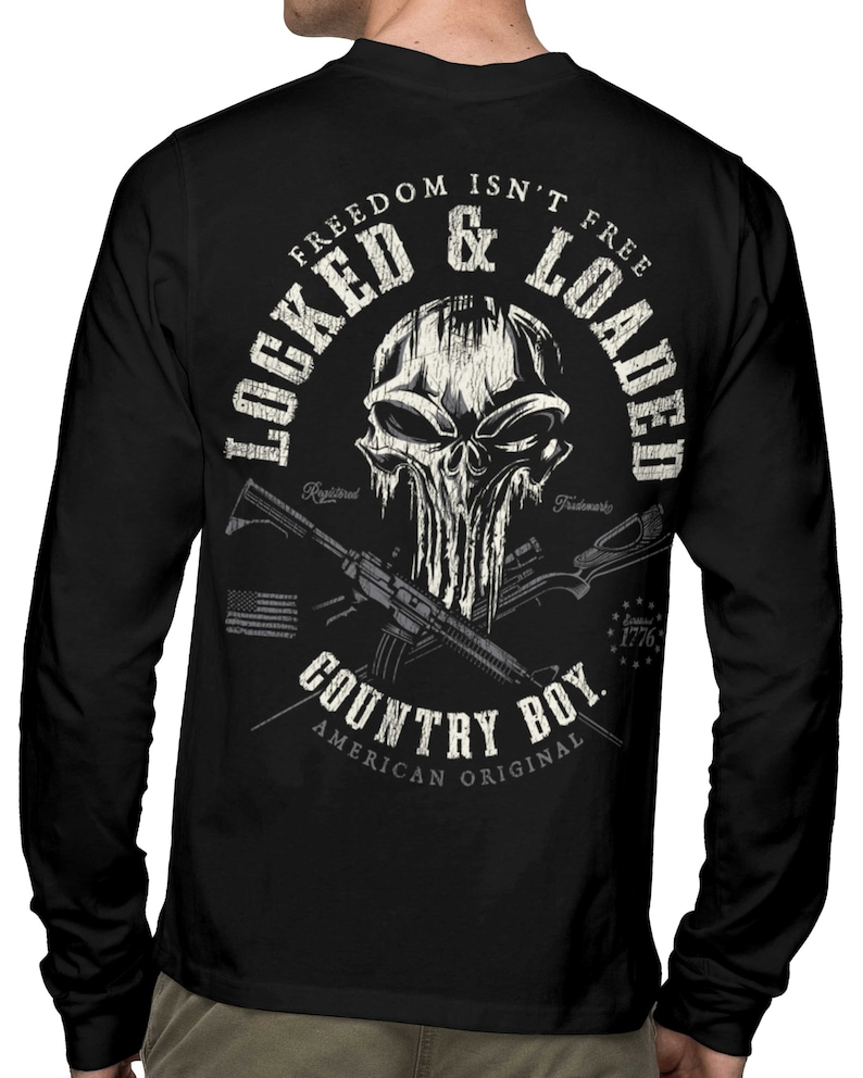 Country Boy® Men's Long Sleeve Tee CB Locked & Loaded Skull Gray