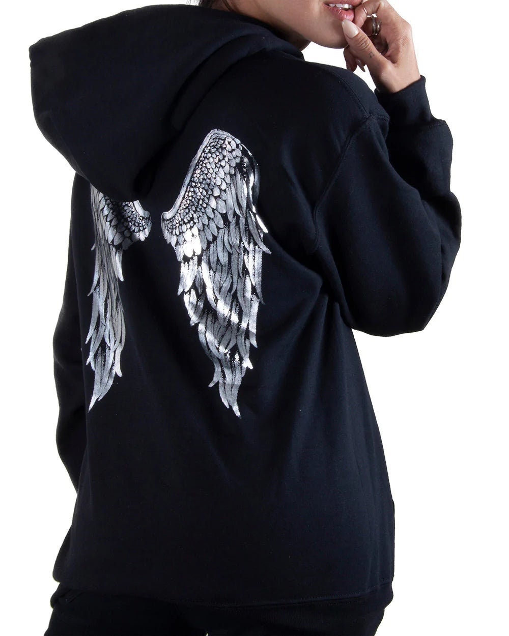 Silver Angel Wings Hoodie, Country Girl Silver Foil Wings Hooded Sweatshirt, Biker Angels, Country Bling Wings Sweatshirt, Hoody