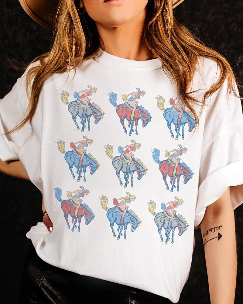 Crazy Train Bucking Horse Bandana Print T-shirt - Cowpokes Western