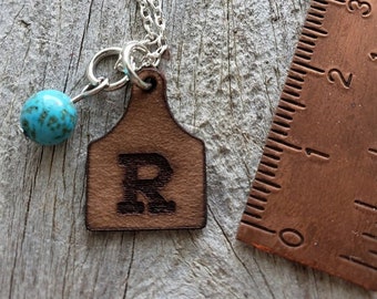 Leather Monogram Cattle Tag Necklace