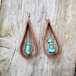 Handmade Turquoise & Leather Earrings - "Rio"