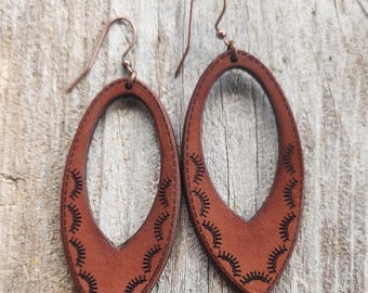 Tooled Leather Western  Earrings - "Bailey"