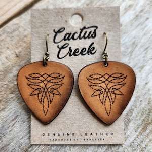 Western Tooled Leather Earrings - "Nashville"