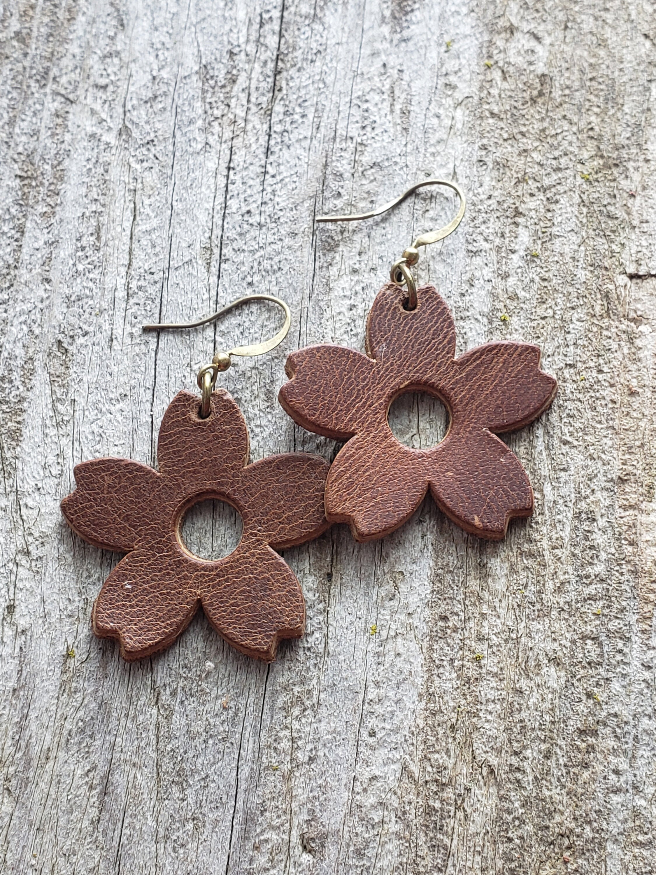 Handmade Leather flower Earrings Etsy