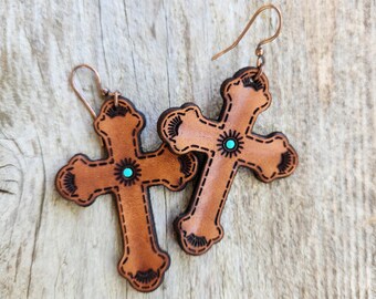 Boucles d'oreilles en cuir faites main - « Faith »
