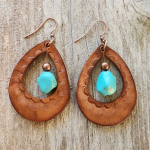 Handmade Turquoise & Leather Earrings rio - Etsy