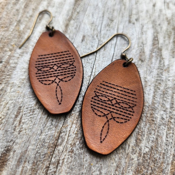 Western Tooled Leather Earrings - "Dallas"