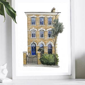 Custom house portrait custom hand-drawn hand-painted home portrait custom house illustration, custom housewarming gift, new home gift, image 1