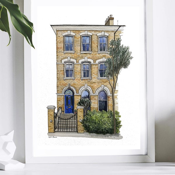 Custom house portrait custom hand-drawn hand-painted home portrait custom house illustration, custom housewarming gift, new home gift,