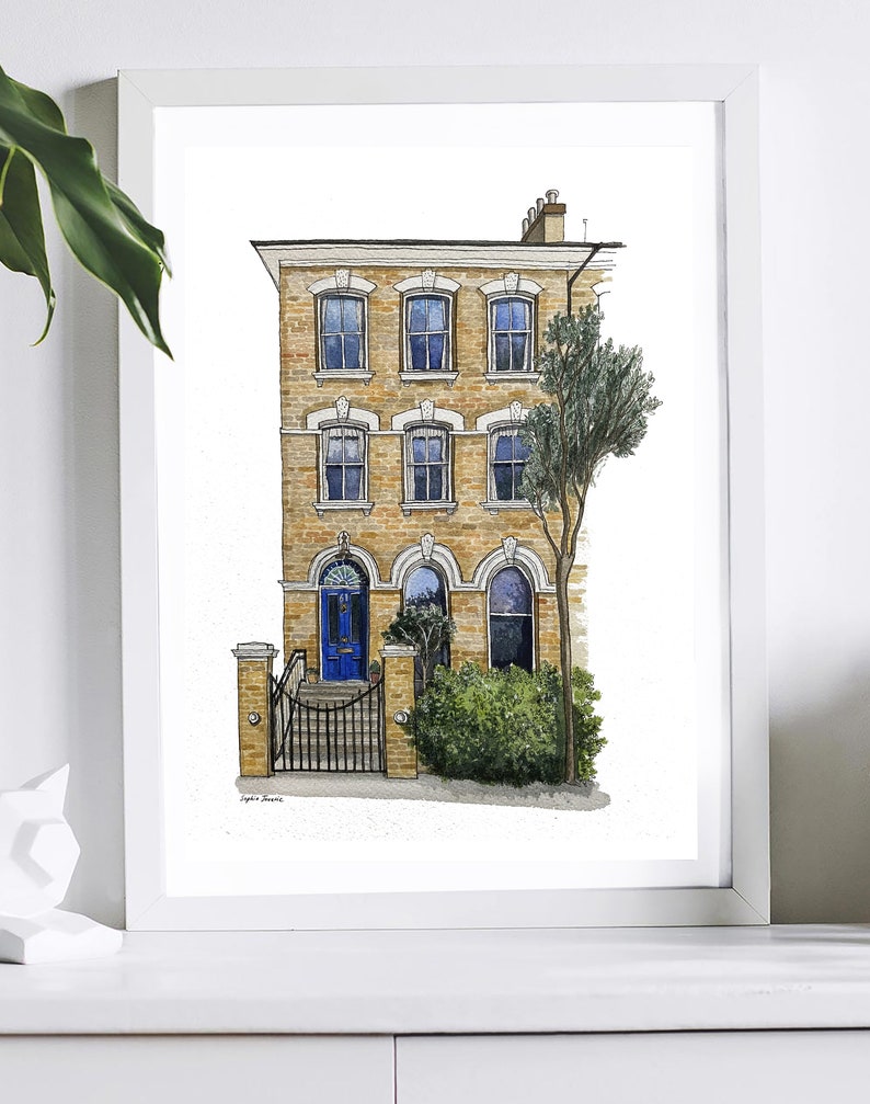 Custom house portrait custom hand-drawn hand-painted home portrait custom house illustration, custom housewarming gift, new home gift, image 1