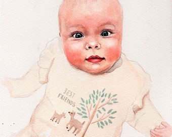 Personalised watercolour baby portrait Baby painting custom gift child portrait