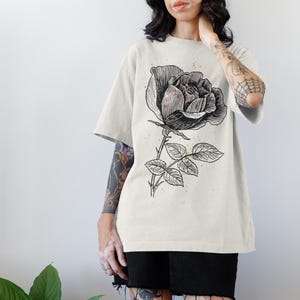 Camiseta de mujer con rosas, estampado floral artístico, unisex, estilo vintage, estilo casual, regalo para ella