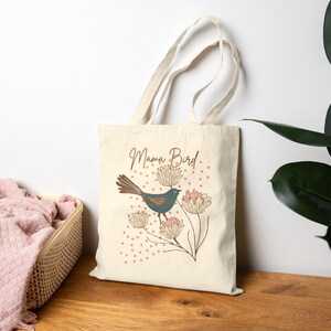 Charming Mama Bird Tote Bag | Cute Cotton Canvas, Eco-Friendly Shopper, Floral Design, Perfect for Mothers Day, Gifts, Bird Lover Tote