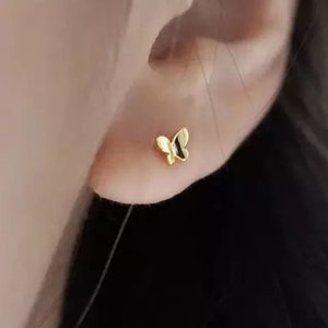 Gold and Silver Butterfly Stud Earrings, Cute Minimalist Earrings,  Butterfly Earrings, Tiny Earrings, Sterling Silver Jewelry, Women Gifts