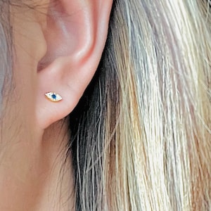 Cute Tiny Minimalist S925 Evil Eye Studs Earrings, Dainty Blue Turkish Devil Eyes Earrings, Hypoallergenic Girls Earrings, Womens Studs