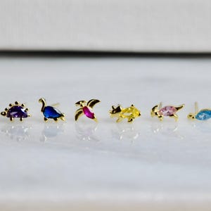 Cute Tiny Minimalist Hypoallergenic Dinosaur Studs, Dainty Gold Vermeil S925 Earrings, Teens Girls Jewelry, Birthstone Gifts