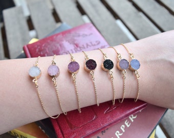 Dainty Minimalist Gold Plated Druzy Bracelet, Girls Bracelet, Women Bracelet, Teen Bracelet, Gold Resin Bracelet, Cute Bracelets, Cute Gifts