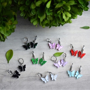 Platinum Plated Butterfly Earrings, Silver Butterfly Huggies, Butterfly Hoops, Cute Earrings, Teens Earrings, Women Earrings, Cute Gifts