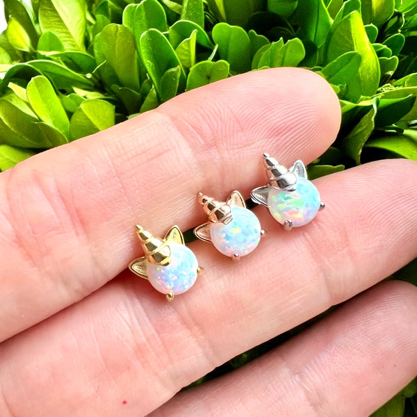 Hypoallergenic S925 Unicorn Studs, Gold Vermeil Studs, Rainbow Unicorn Earrings, Opal Studs, Cute Jewelry, Teen Earrings, Cute Girl Earrings