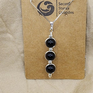 Sterling Silver Necklace with Framed Black Onyx on 18&quot; Silver Chain