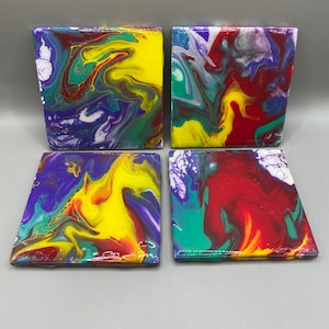 Acrylic Pour Fluid Art Drink Coasters.  Set of 4