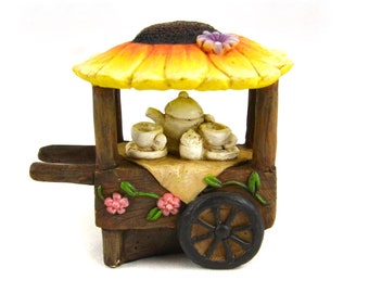 Carrito de café con girasoles para jardín de hadas en miniatura para casa de muñecas: compra 3 y ahorra un 15 %.