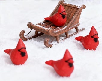 Juego de 4 cardenales de resina para jardín de hadas en miniatura