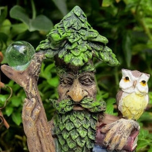 Miniature Dollhouse Fairy Garden Tree Wizard w/ Books, Orb & Owl - Buy 3 Save 15%
