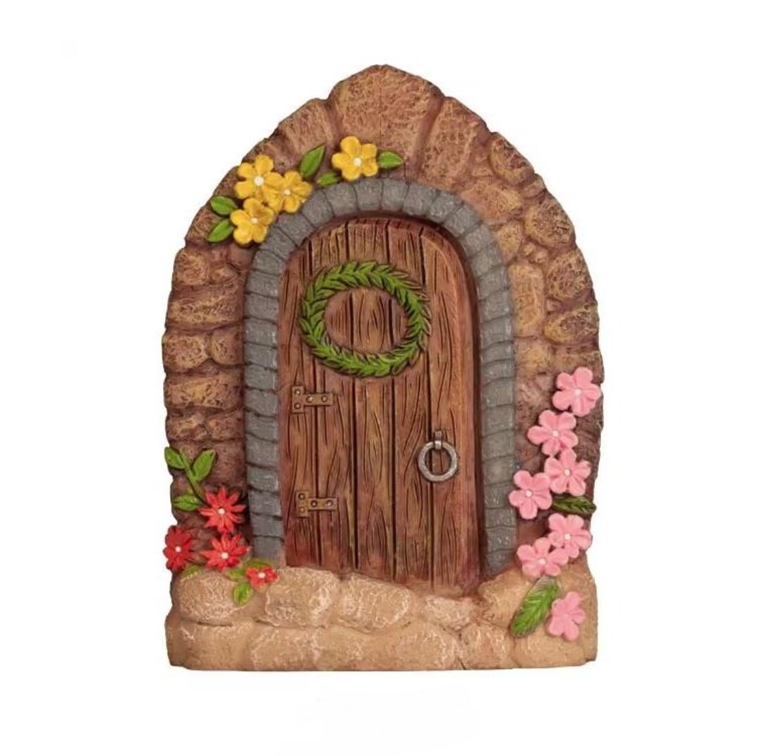 Miniature Fairy Garden 4" Cobblestone Door W/ Flowers & Wreath - Etsy