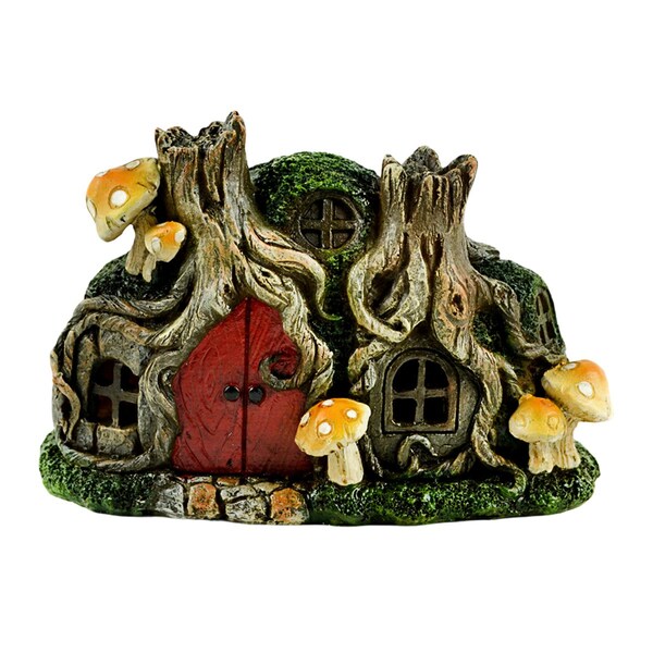 8-LED Fairy Tree Stump House – Miniature Resin Garden Décor – Touch Of Nature MI 55607