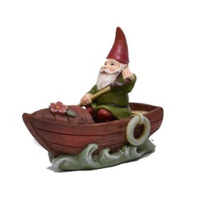 Miniature Fairy Garden Dollhouse Gnome Rowing Wooden Boat