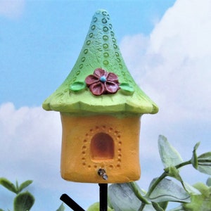 Miniature Fairy Garden 5.25" Orange, Green & Blue Birdhouse